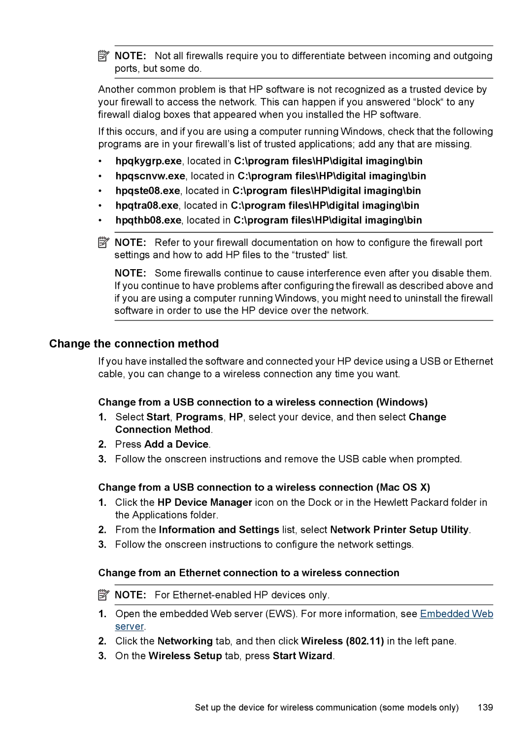 HP 6500 - E709a manual Change the connection method, Press Add a Device, On the Wireless Setup tab, press Start Wizard 