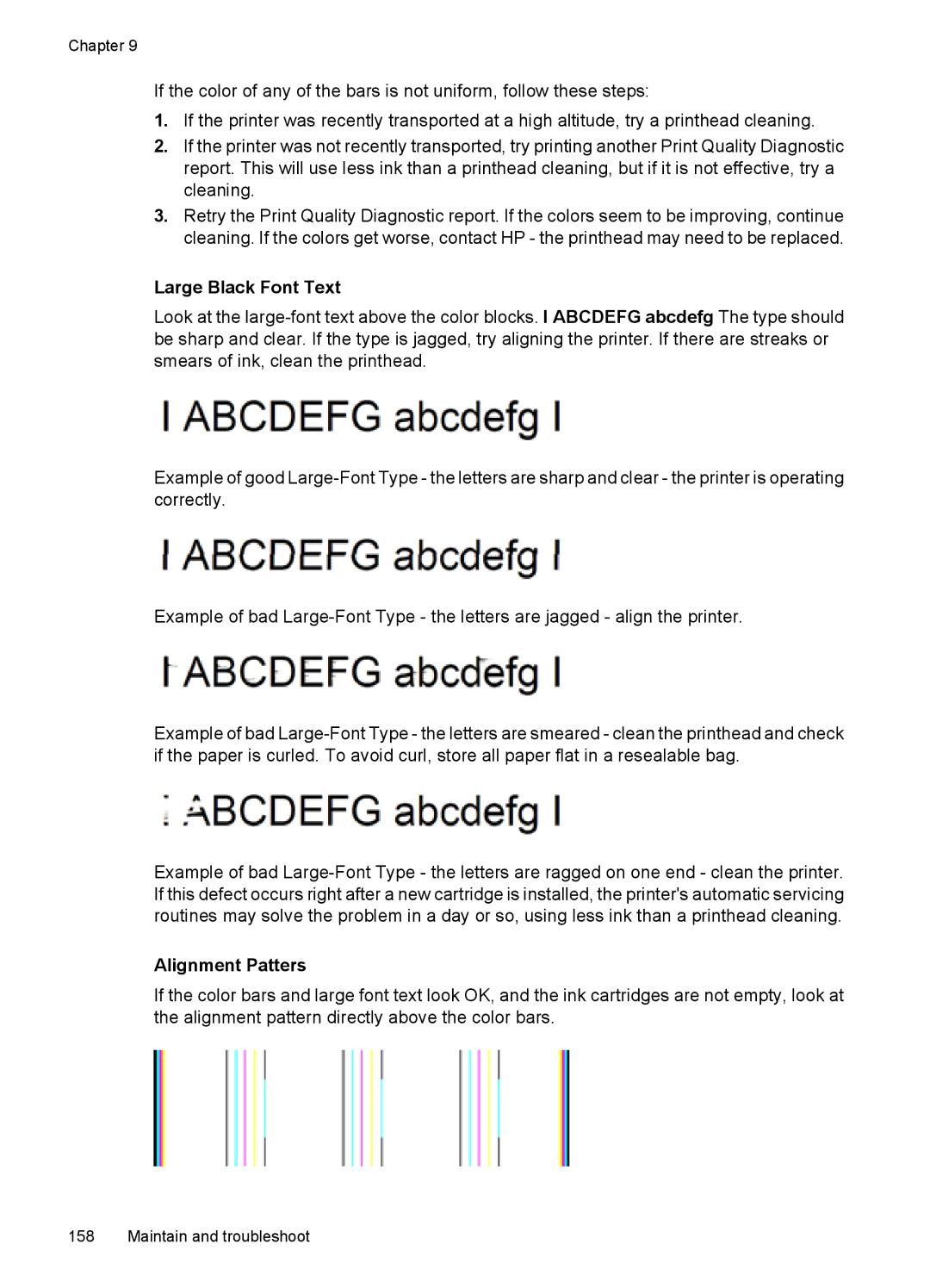 HP 6500 - E709q, 6500 - E709n, 6500 - E709a manual Large Black Font Text, Alignment Patters 