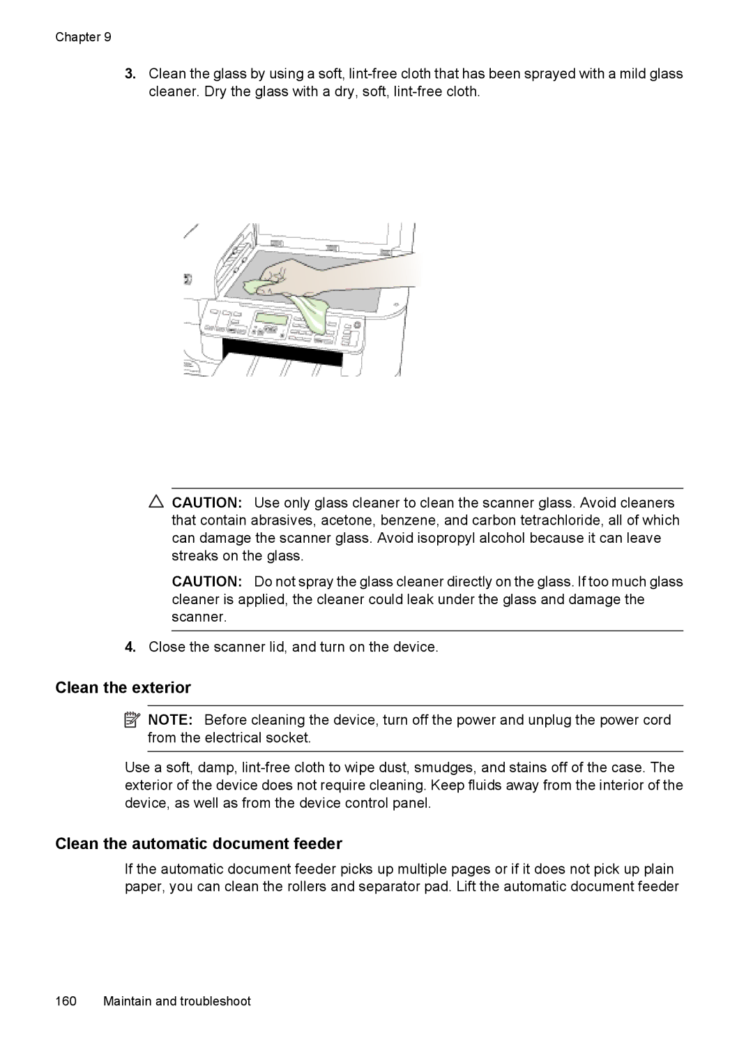 HP 6500 - E709a, 6500 - E709q, 6500 - E709n manual Clean the exterior, Clean the automatic document feeder 