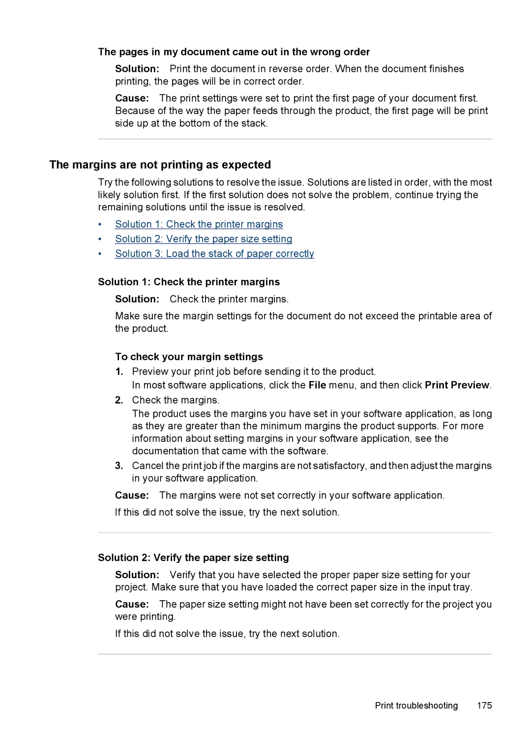 HP 6500 - E709a, 6500 - E709q manual Margins are not printing as expected, Pages in my document came out in the wrong order 