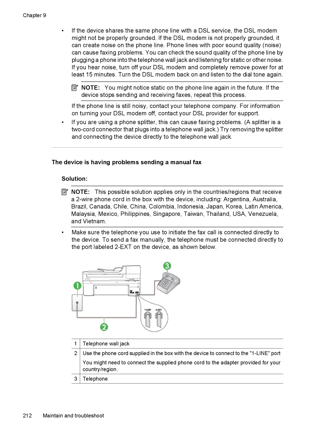 HP 6500 - E709q, 6500 - E709n, 6500 - E709a Device is having problems sending a manual fax Solution 