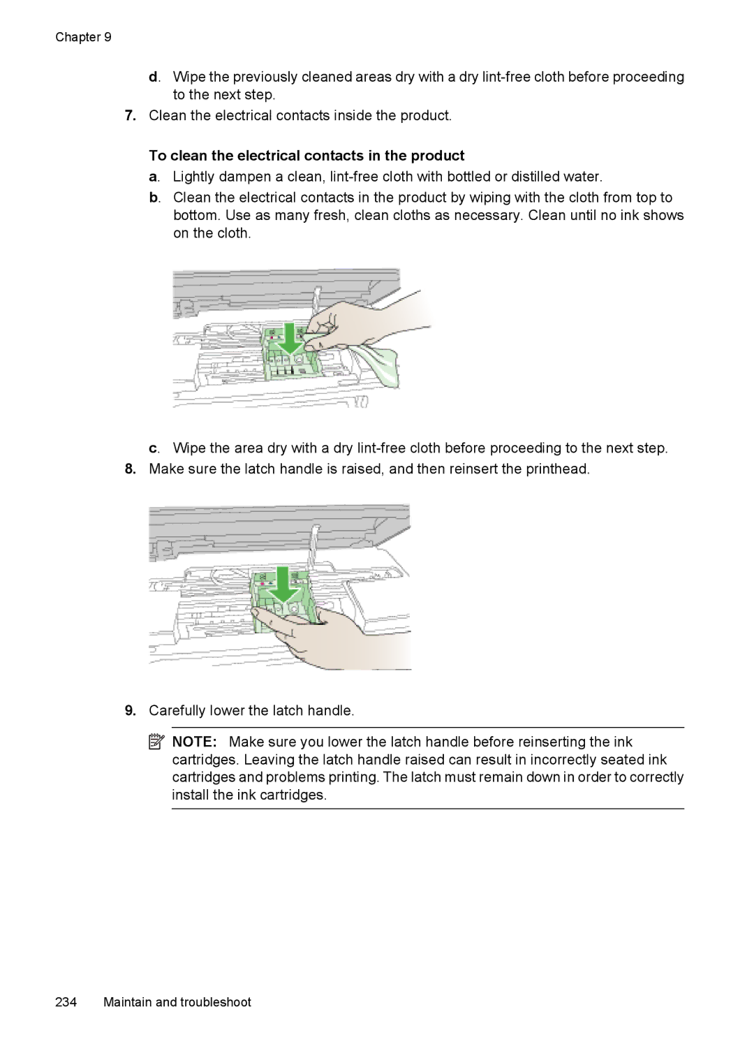 HP 6500 - E709n, 6500 - E709q, 6500 - E709a manual To clean the electrical contacts in the product 