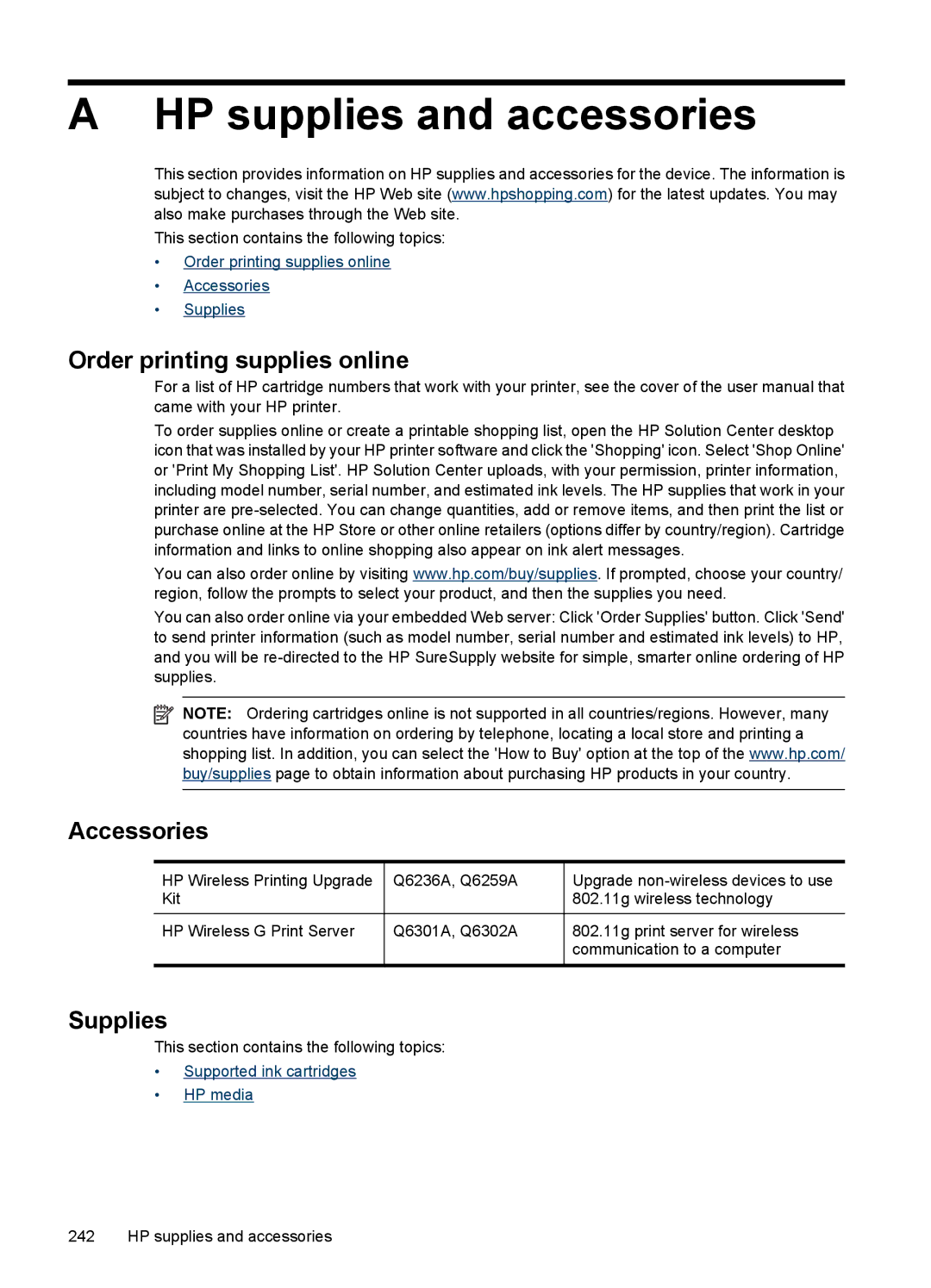 HP 6500 - E709q, 6500 - E709n, 6500 - E709a manual Order printing supplies online, Accessories, Supplies 