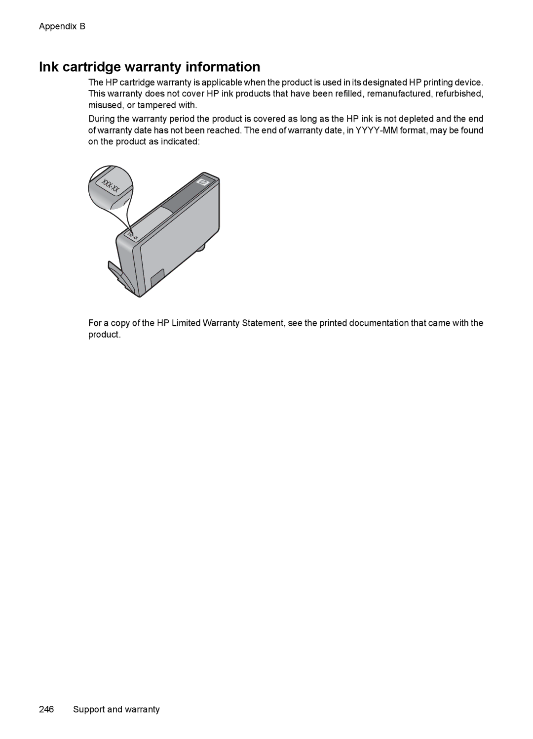 HP 6500 - E709n, 6500 - E709q, 6500 - E709a manual Ink cartridge warranty information 