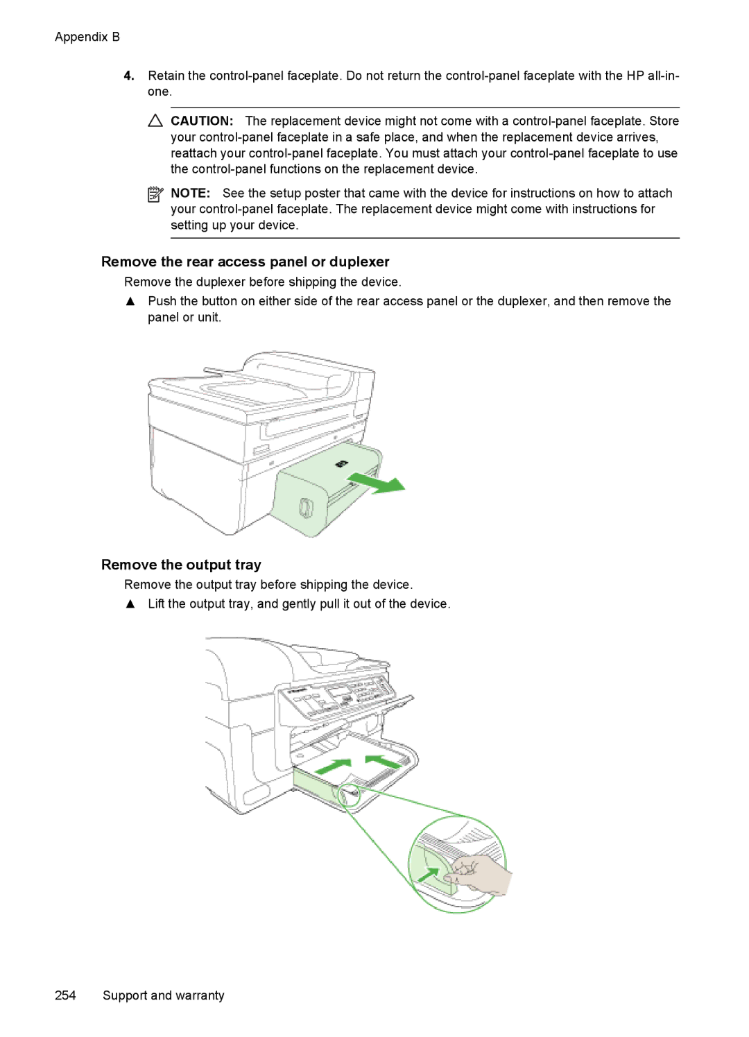 HP 6500 - E709q, 6500 - E709n, 6500 - E709a manual Remove the rear access panel or duplexer, Remove the output tray 