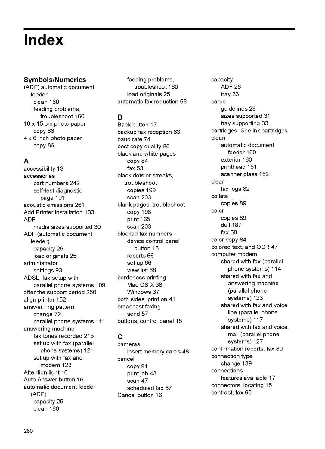 HP 6500 - E709a, 6500 - E709q, 6500 - E709n manual Index, Symbols/Numerics 