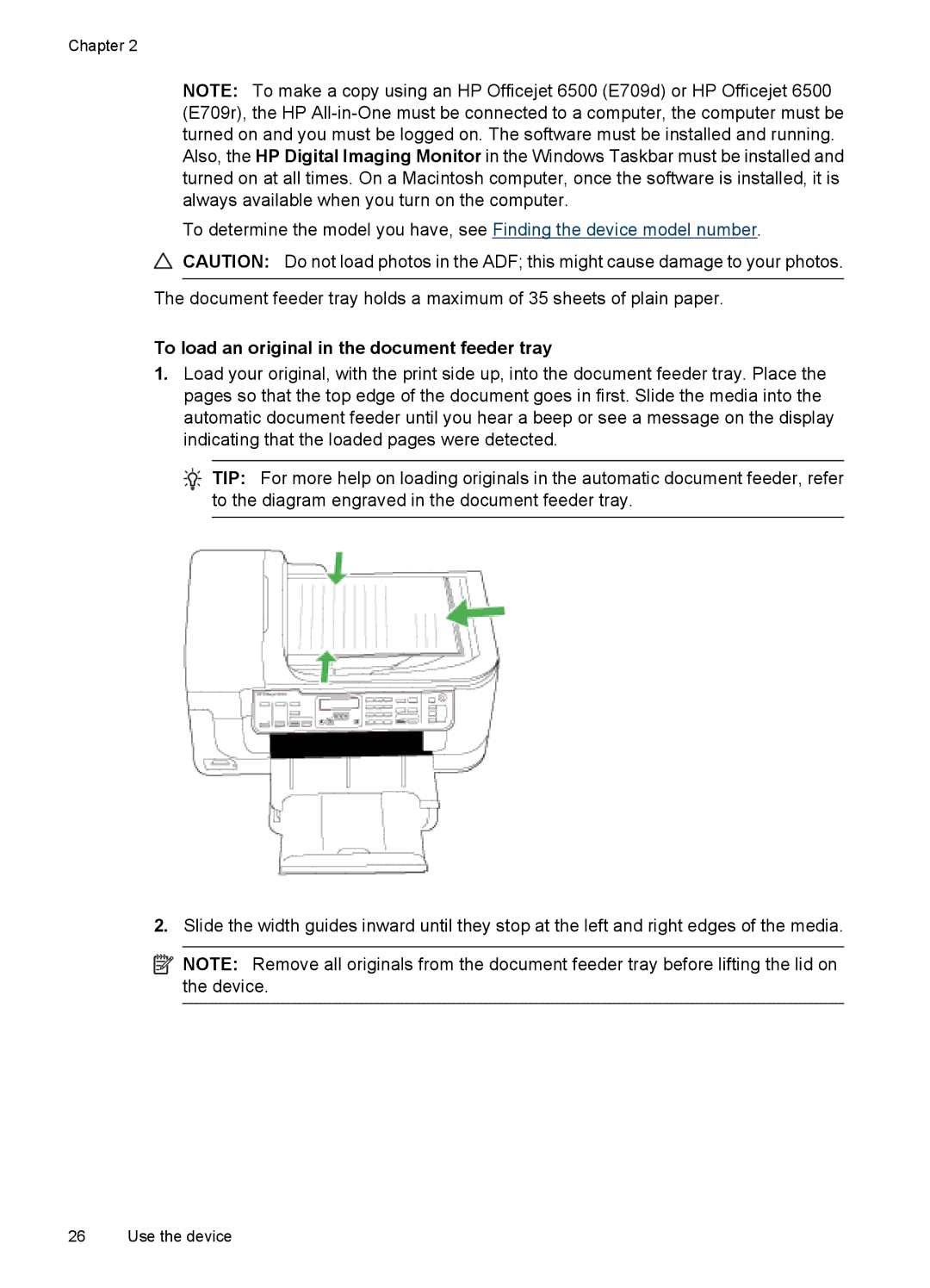 HP 6500 - E709q, 6500 - E709n, 6500 - E709a manual To load an original in the document feeder tray 