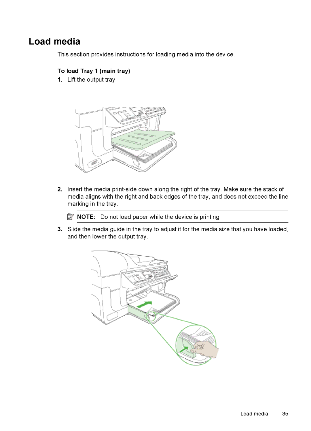 HP 6500 - E709q, 6500 - E709n, 6500 - E709a manual Load media, To load Tray 1 main tray 
