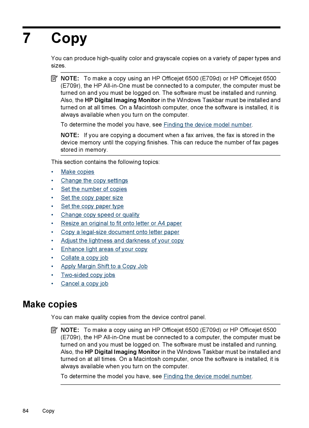 HP 6500 - E709n, 6500 - E709q, 6500 - E709a manual Copy, Make copies 