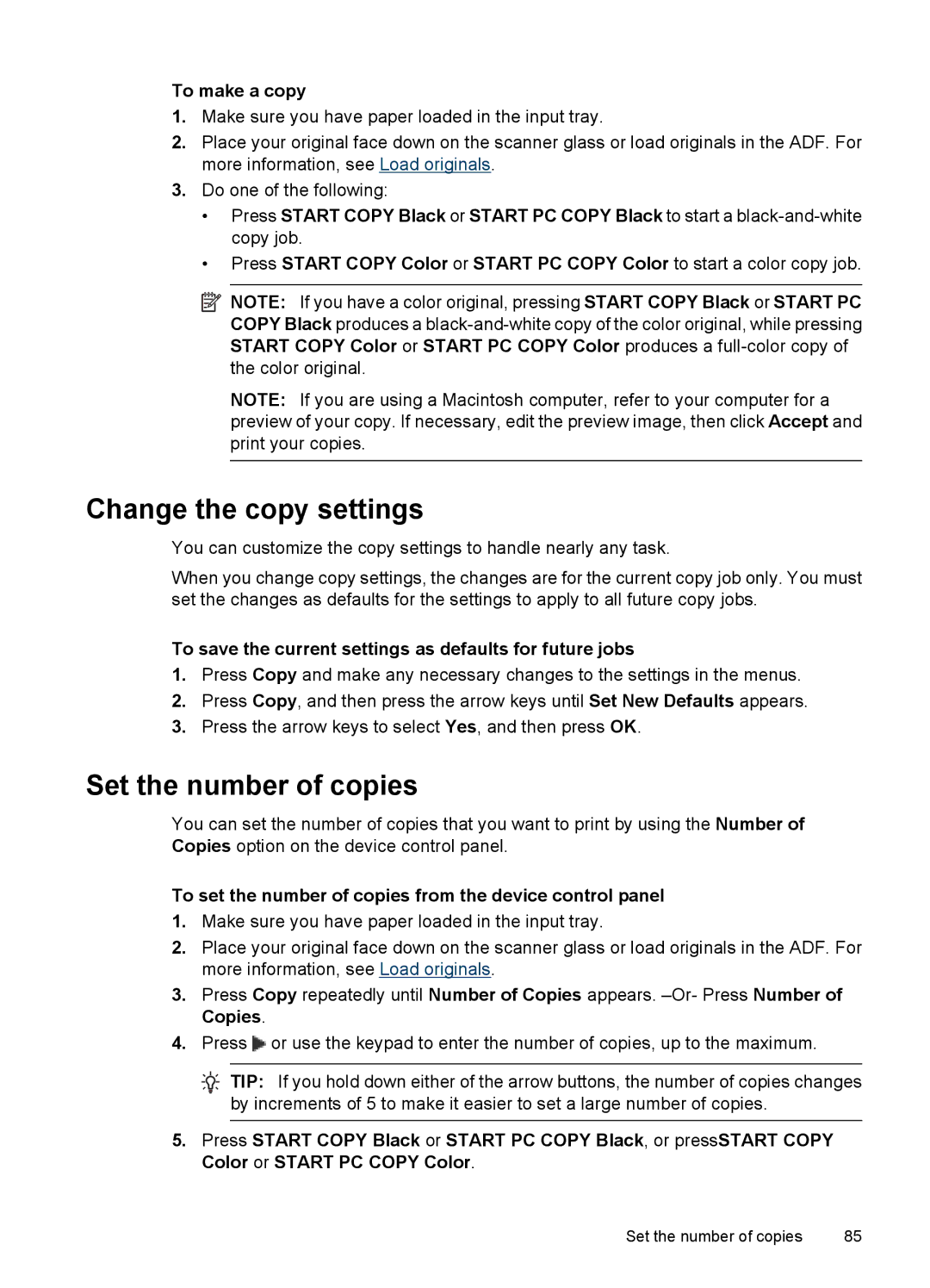 HP 6500 - E709a, 6500 - E709q, 6500 - E709n manual Change the copy settings, Set the number of copies, To make a copy 