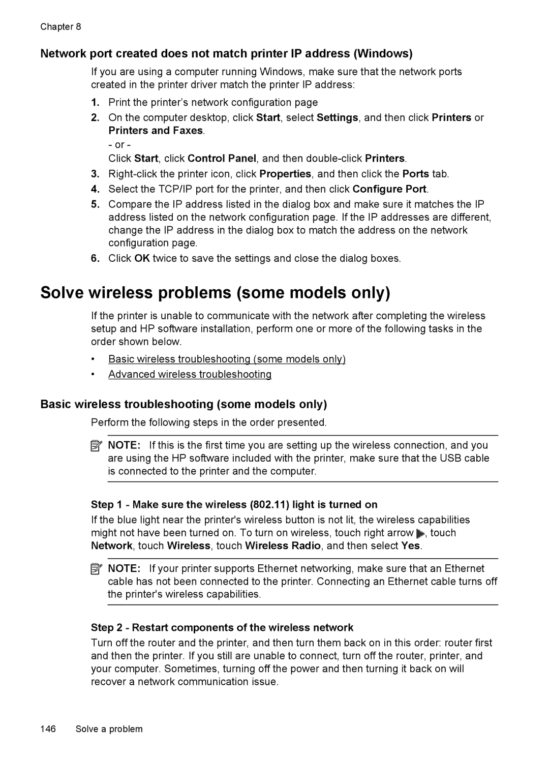 HP 6500A Plus - E710n manual Solve wireless problems some models only, Basic wireless troubleshooting some models only 