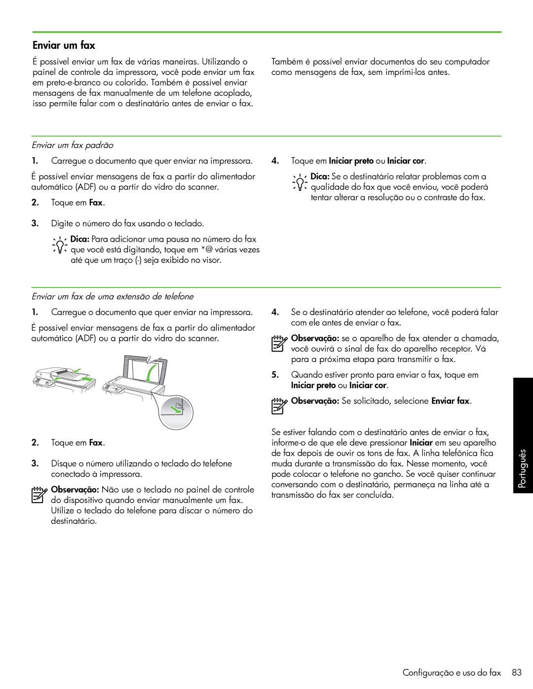 HP 6500A - E710a, 6500A Plus - E710n manual Enviar um fax padrão, Enviar um fax de uma extensão de telefone 