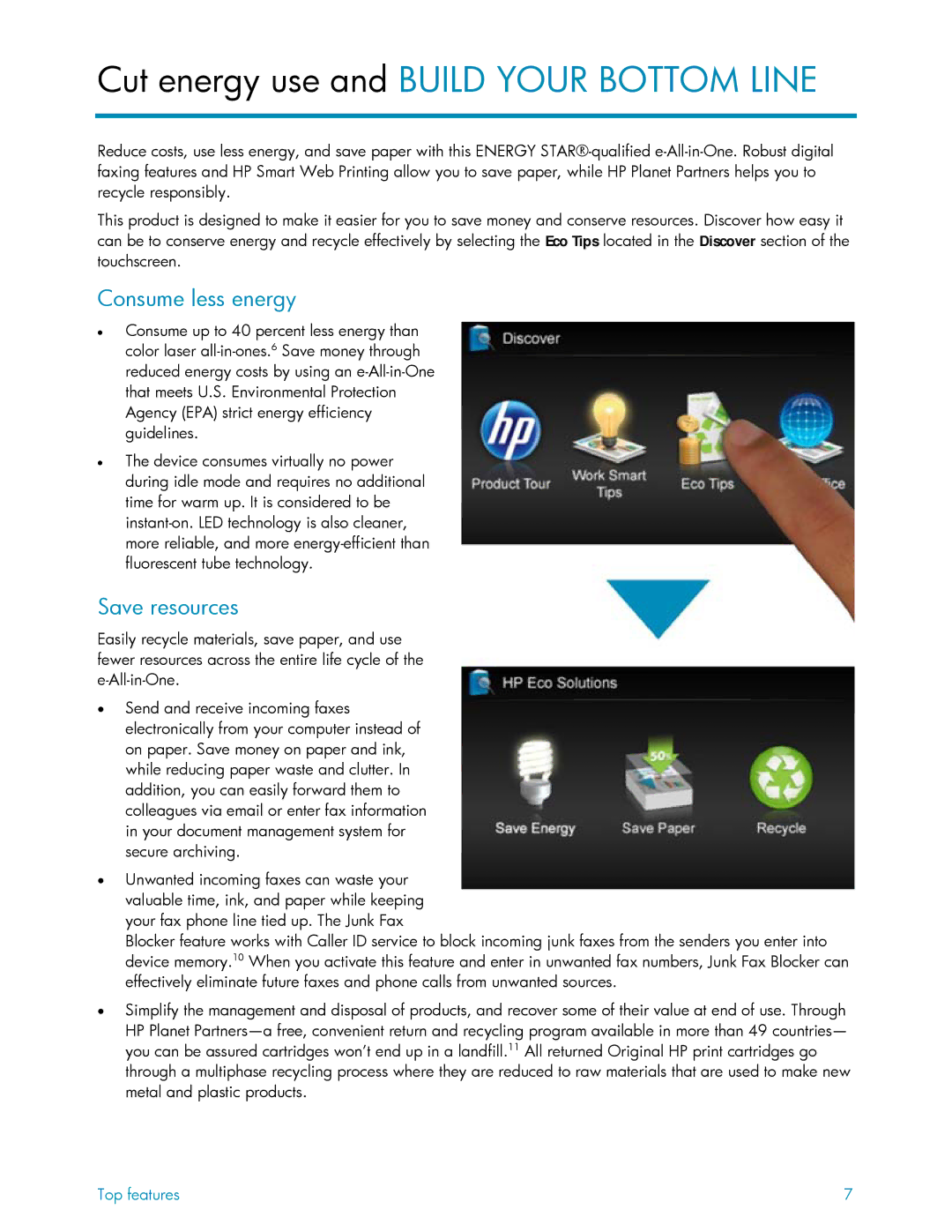 HP 6500A manual Consume less energy, Save resources 