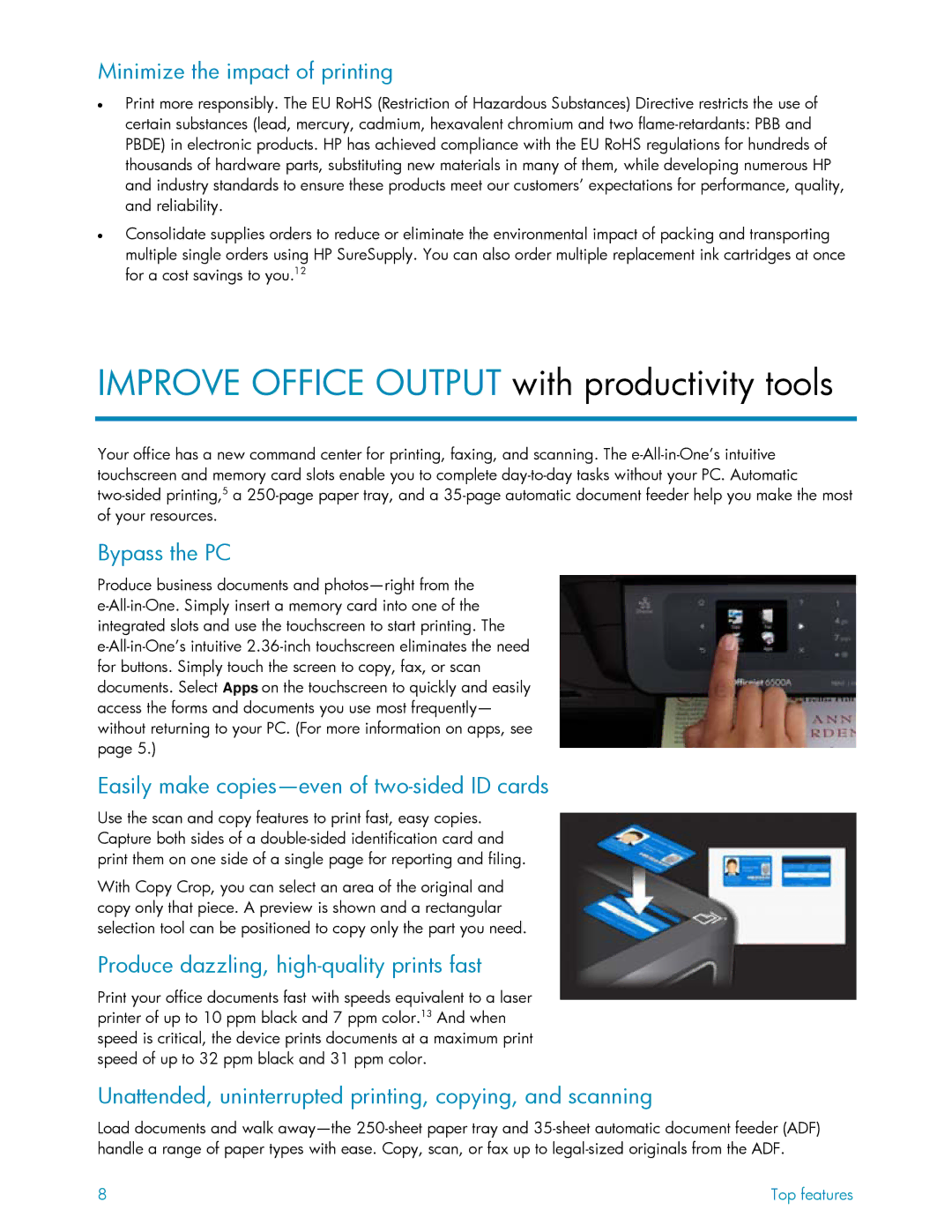 HP 6500A manual Improve Office Output with productivity tools 