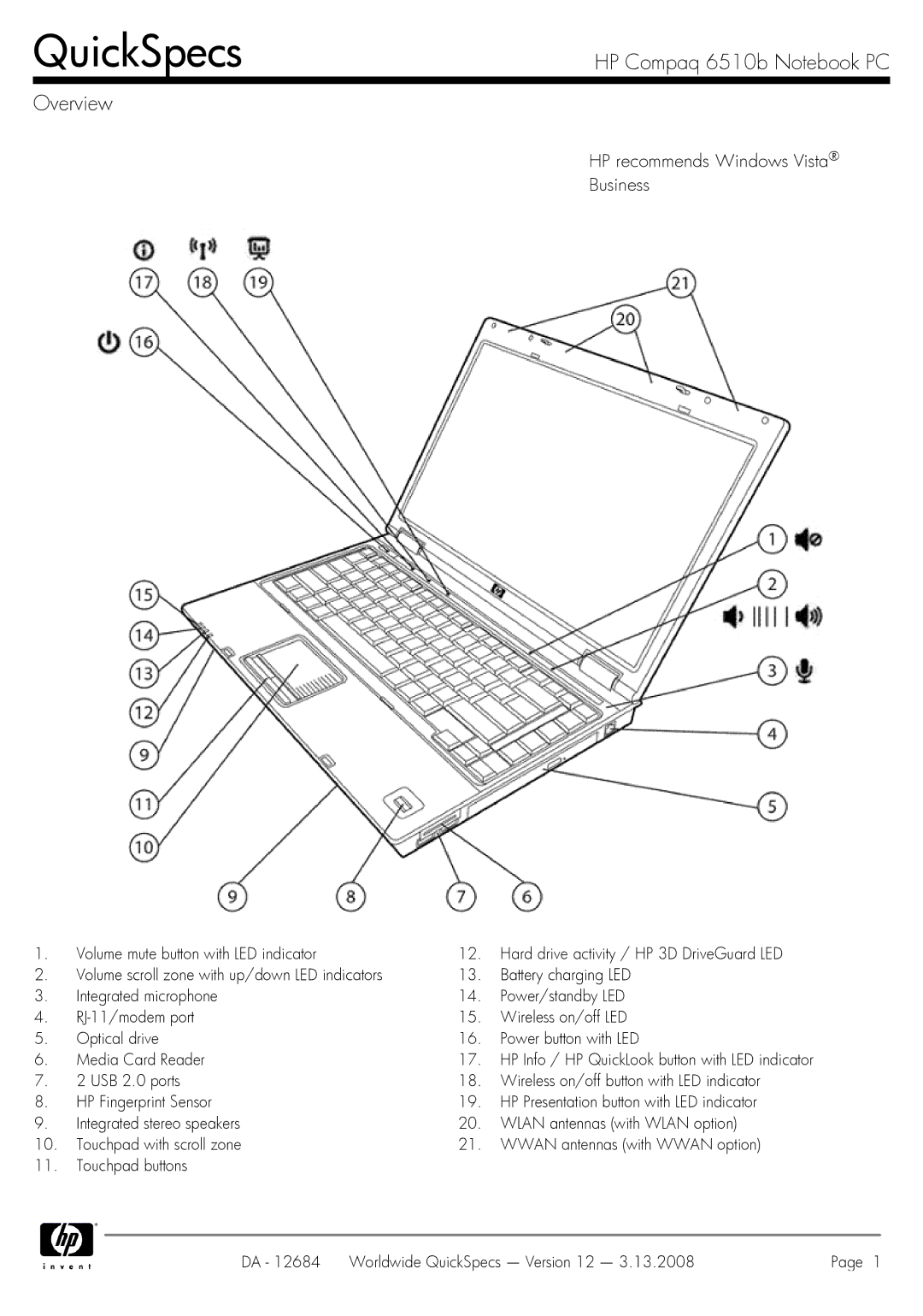 HP 6510b manual QuickSpecs 