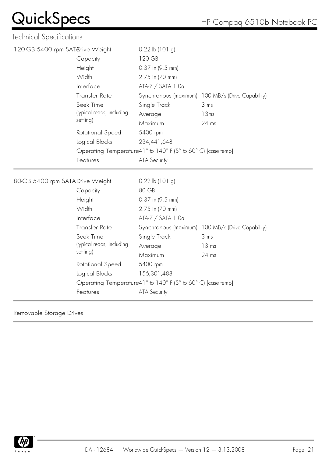 HP 6510b manual QuickSpecs 