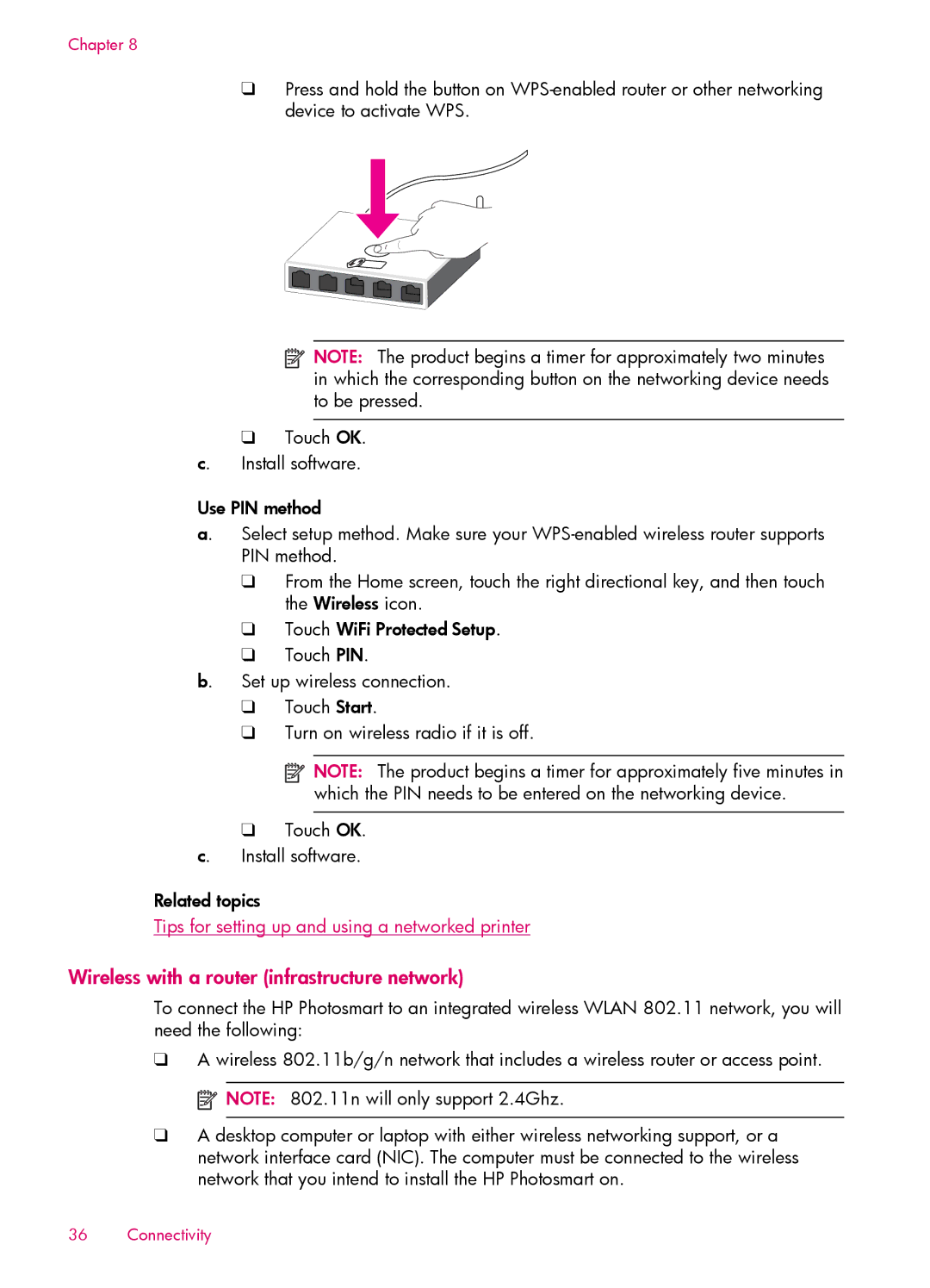 HP 6510 - B211a, 6512 - B211a, 6515 - B211a manual Wireless with a router infrastructure network 