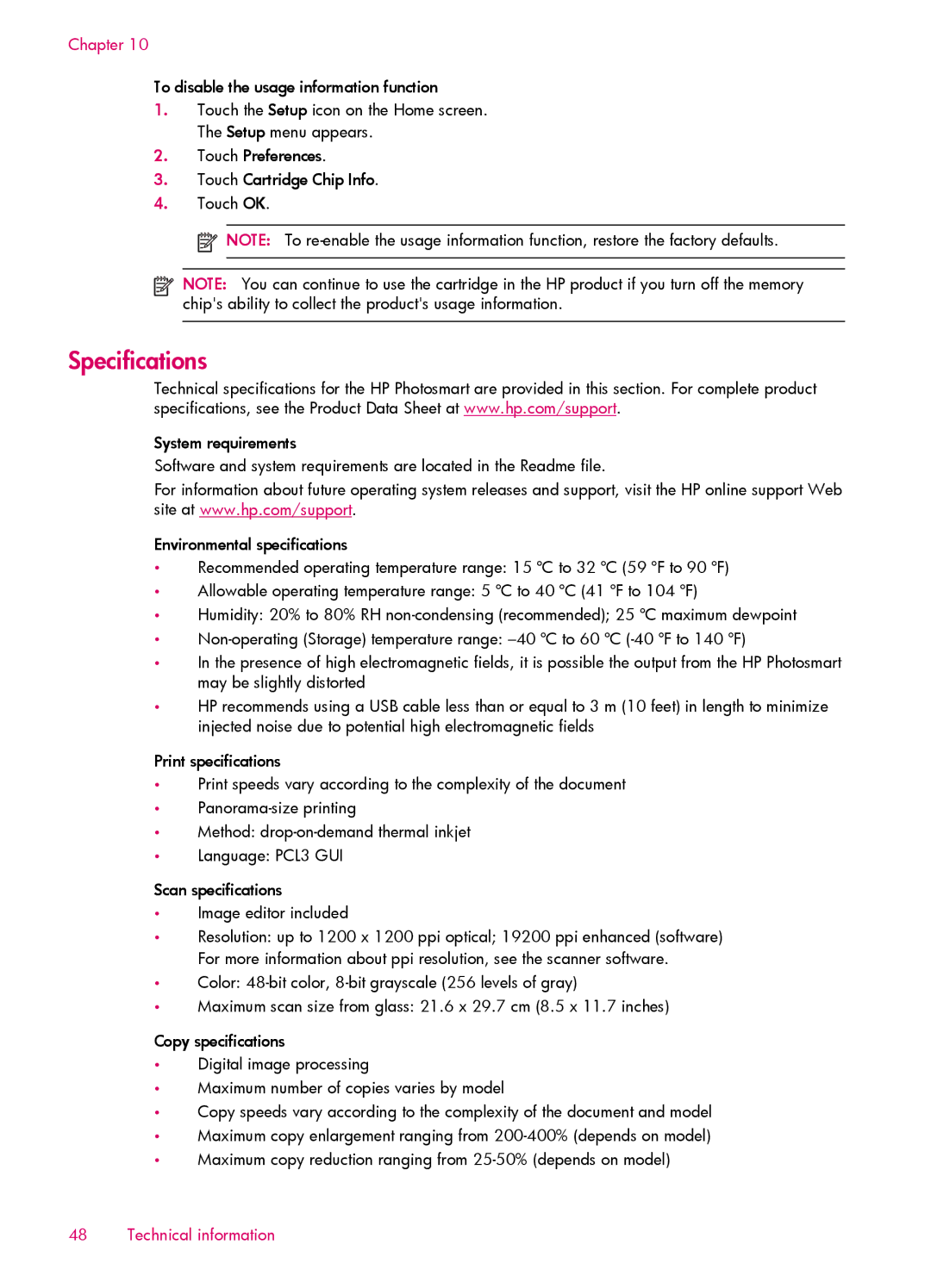 HP 6510 - B211a, 6512 - B211a, 6515 - B211a manual Specifications 