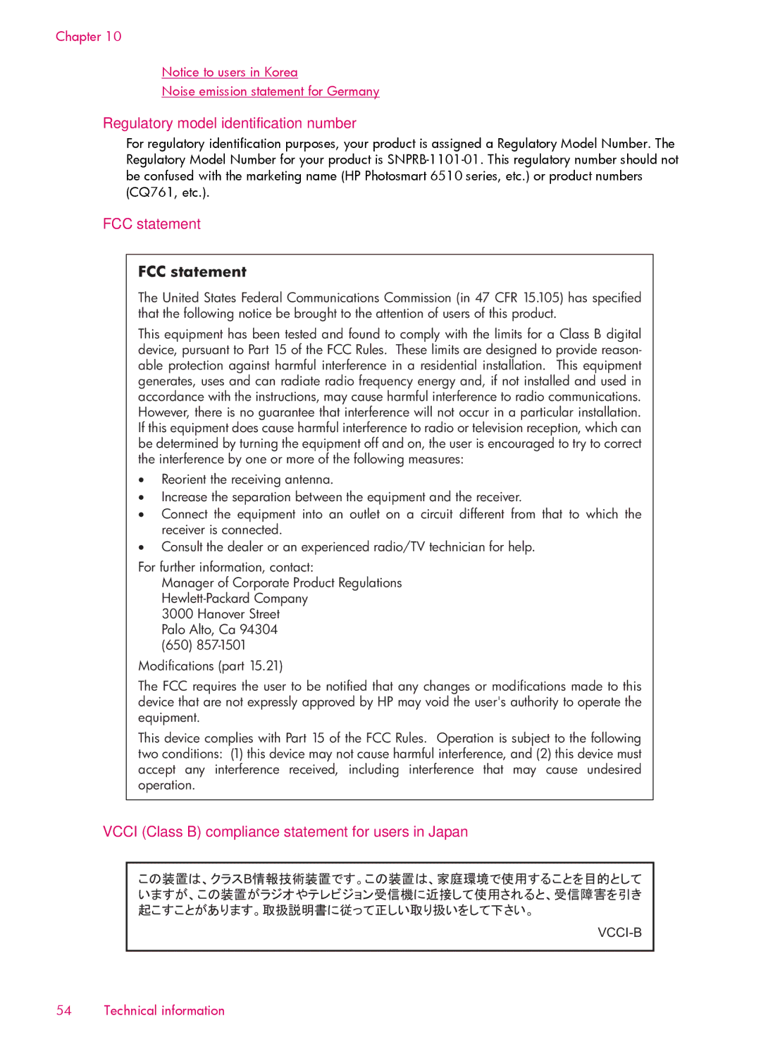 HP 6510 - B211a, 6512 - B211a, 6515 - B211a manual Regulatory model identification number, FCC statement 