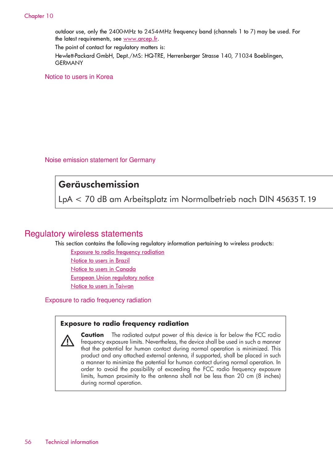 HP 6515 - B211a, 6512 - B211a, 6510 - B211a Noise emission statement for Germany, Exposure to radio frequency radiation 