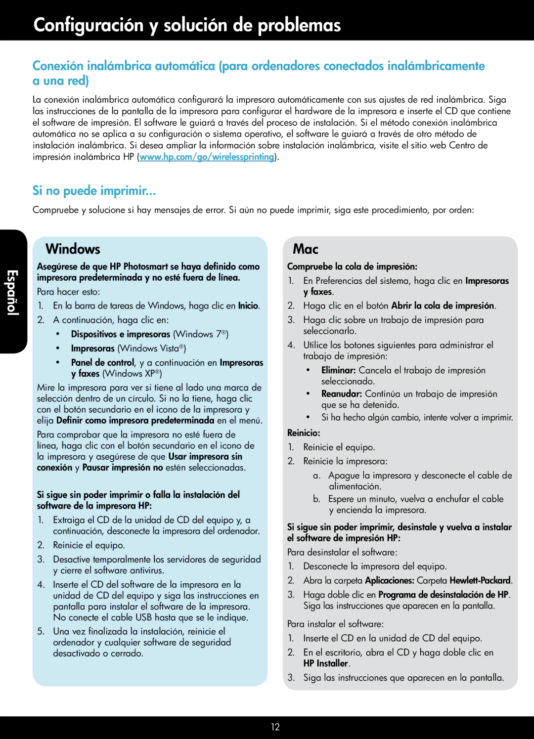 HP 6512 - B211a, 6515 - B211a, 6510 - B211a manual Configuración y solución de problemas, Si no puede imprimir 