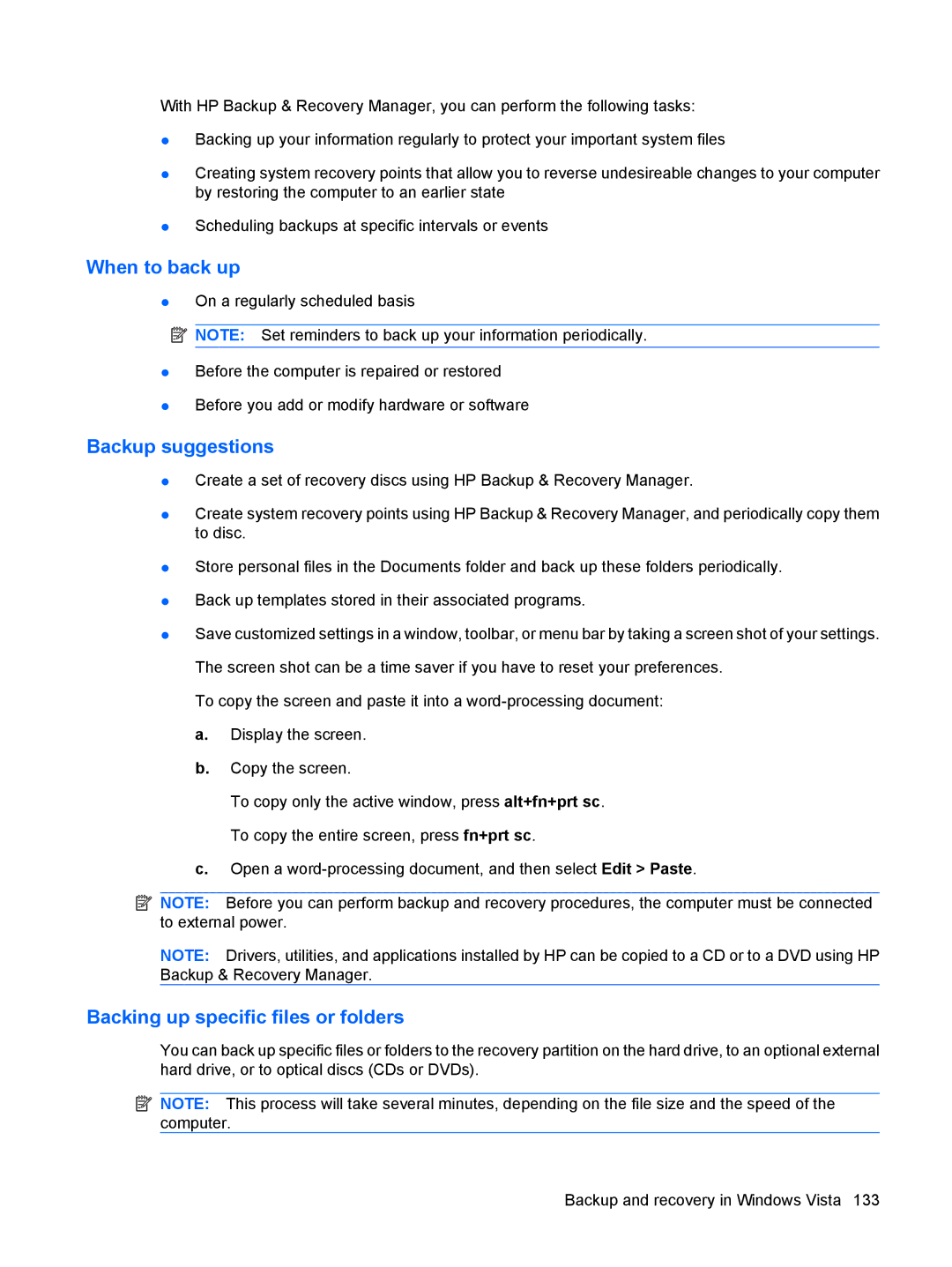 HP 6515b manual When to back up 