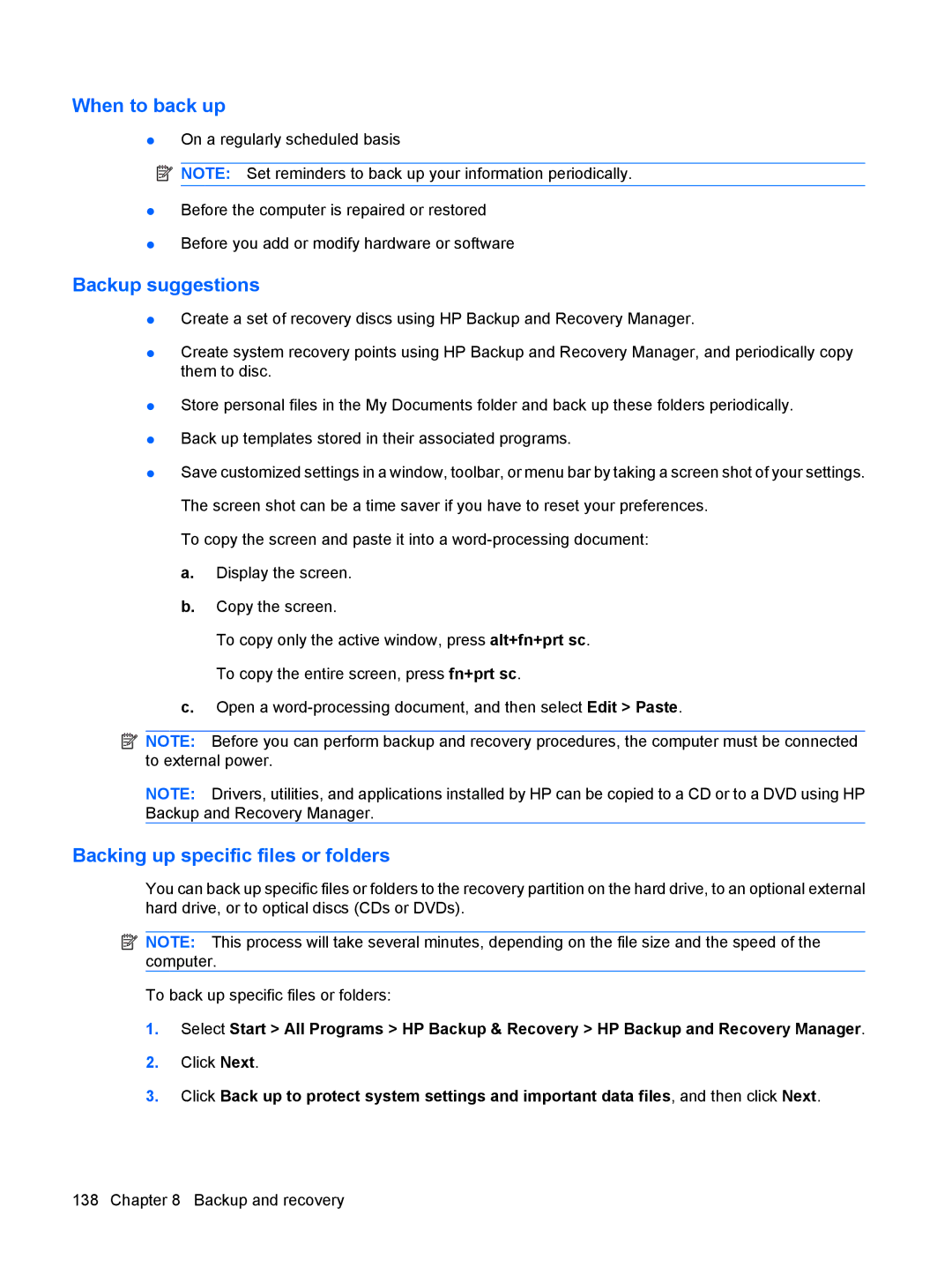 HP 6515b manual When to back up 