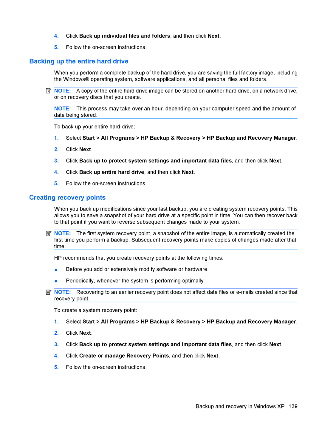 HP 6515b manual Backing up the entire hard drive 