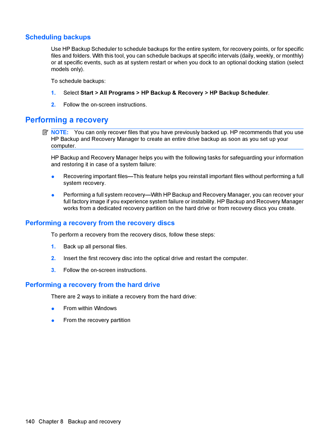 HP 6515b manual Performing a recovery 