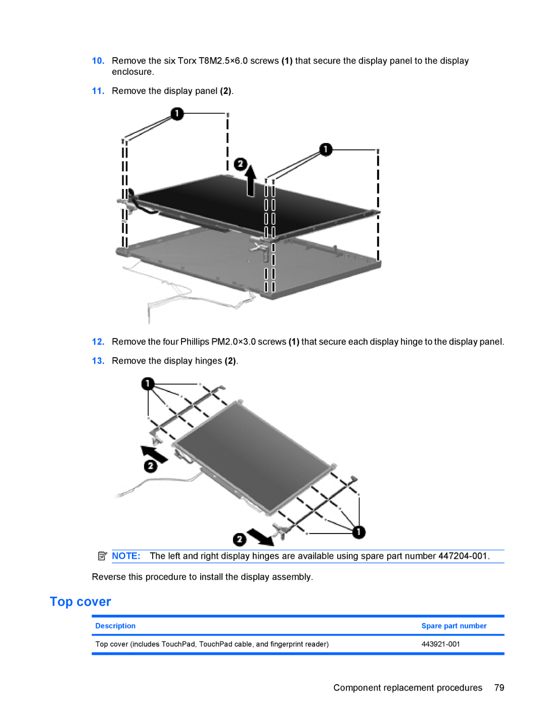 HP 6515b manual Top cover 