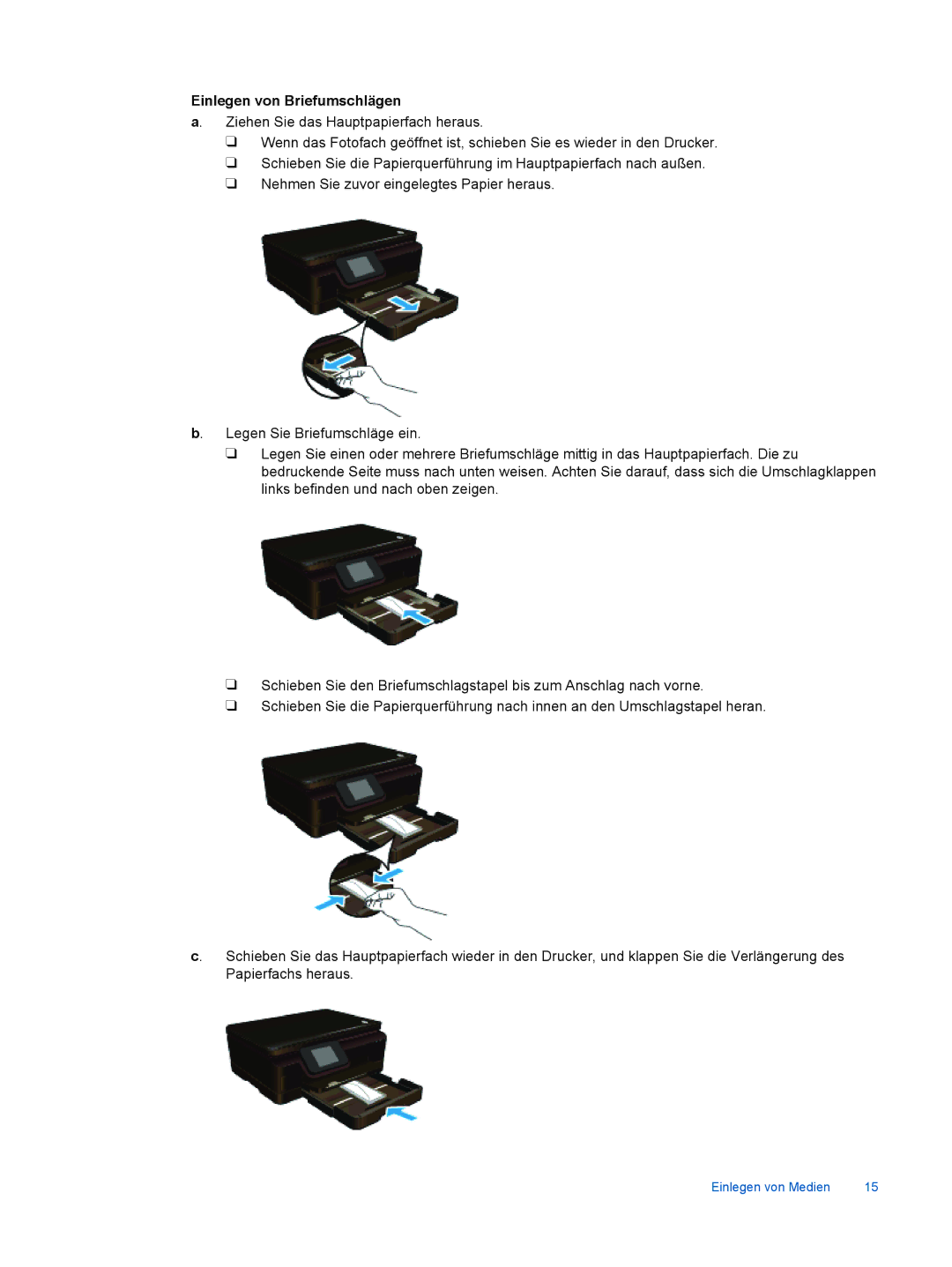 HP 6520 manual Einlegen von Briefumschlägen 