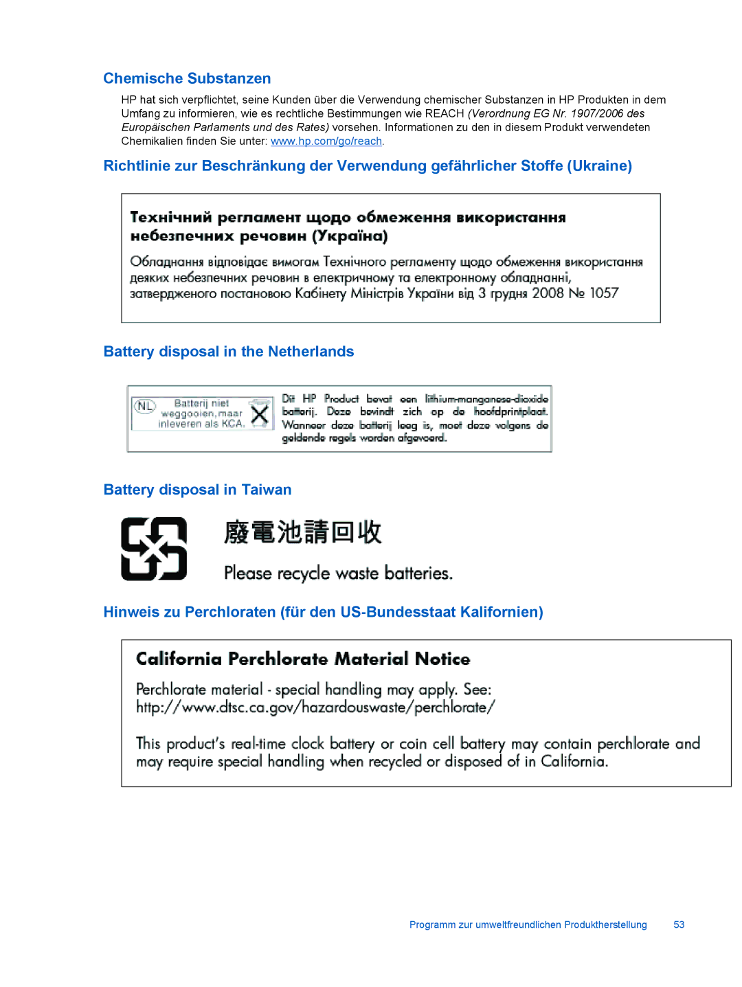 HP 6520 manual Programm zur umweltfreundlichen Produktherstellung 