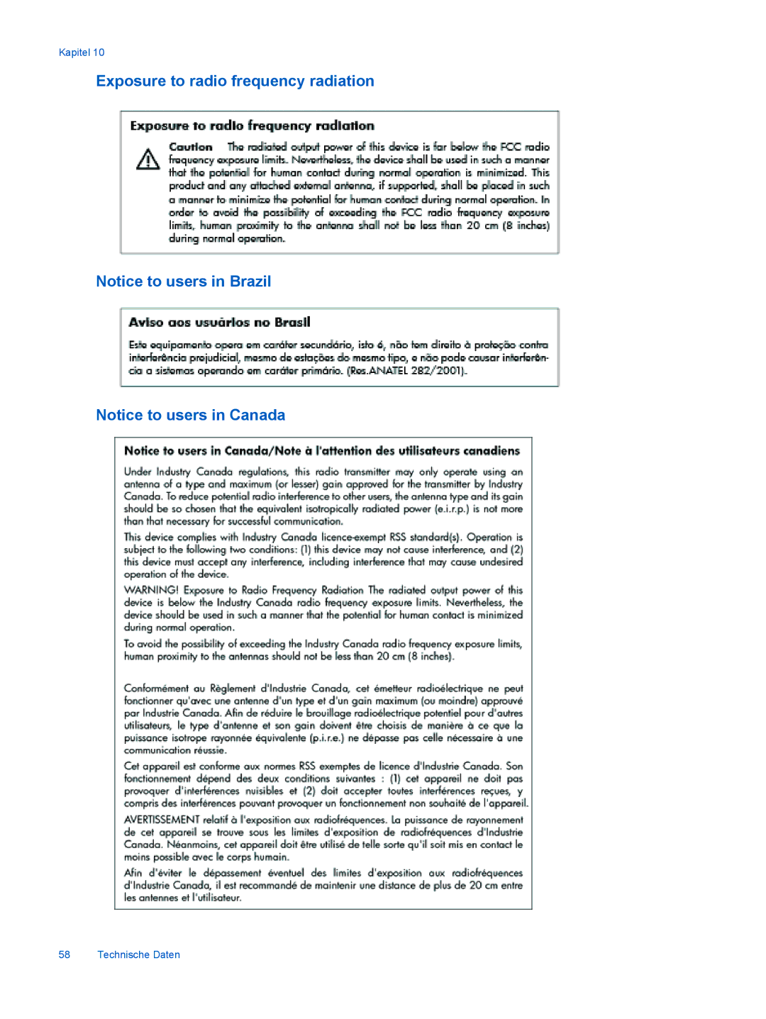 HP 6520 manual Exposure to radio frequency radiation 