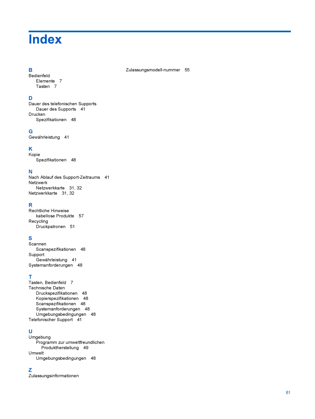 HP 6520 manual Index 