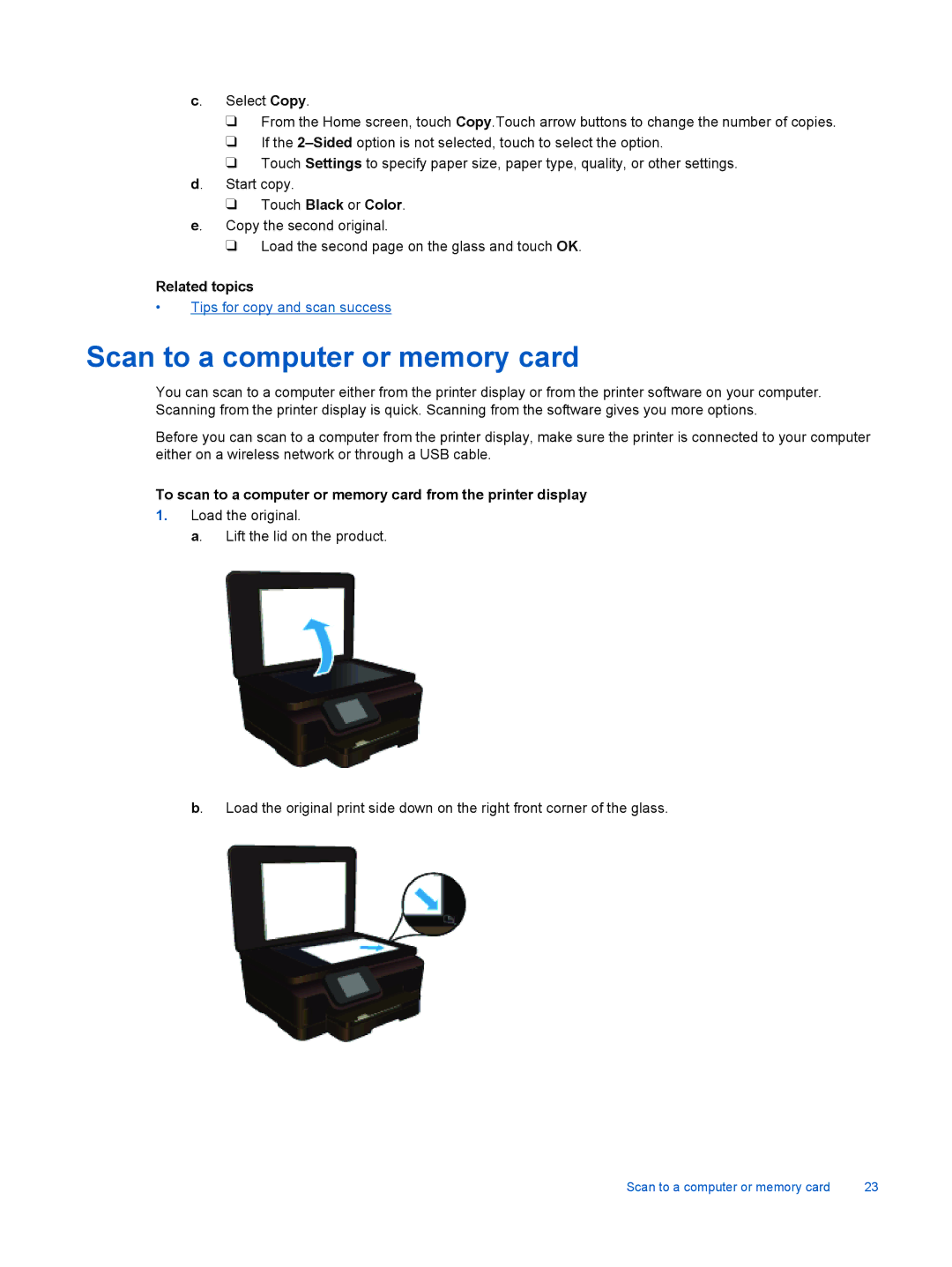 HP 6520, 6525 manual Scan to a computer or memory card, Touch Black or Color 