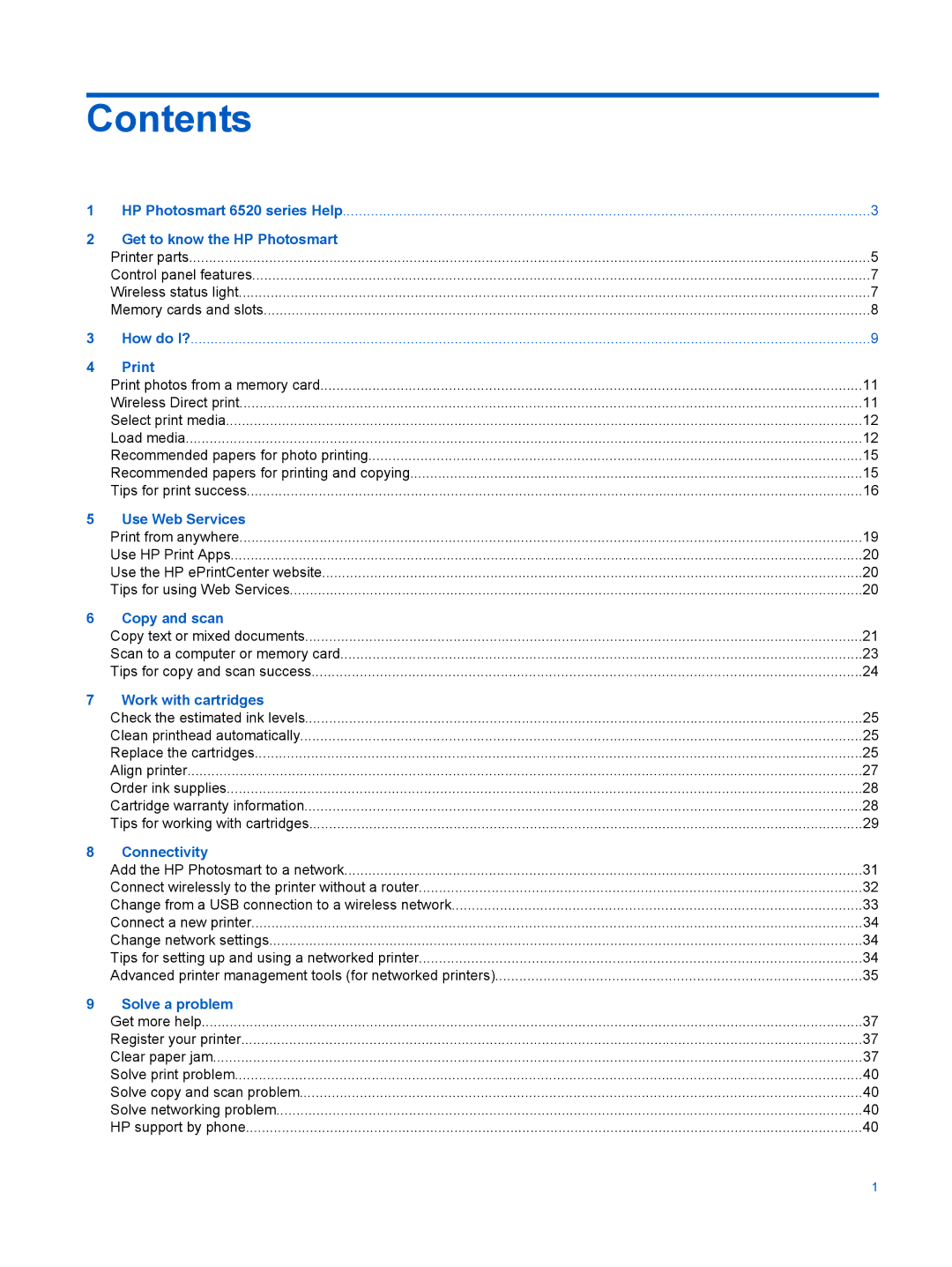 HP 6520, 6525 manual Contents 