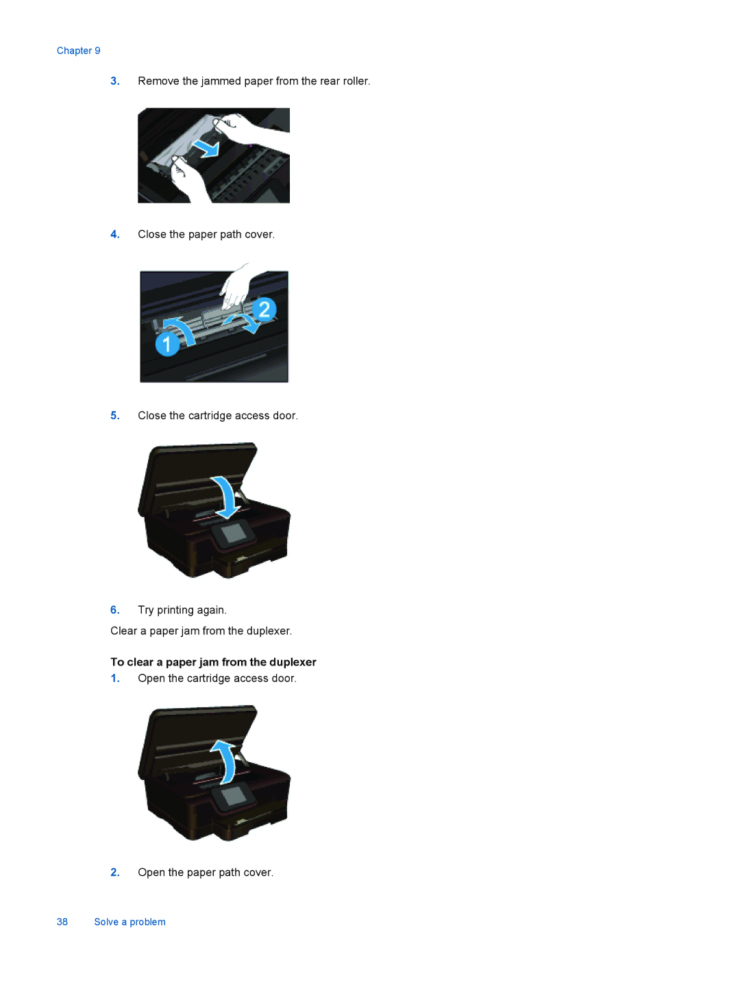 HP 6525, 6520 manual To clear a paper jam from the duplexer 