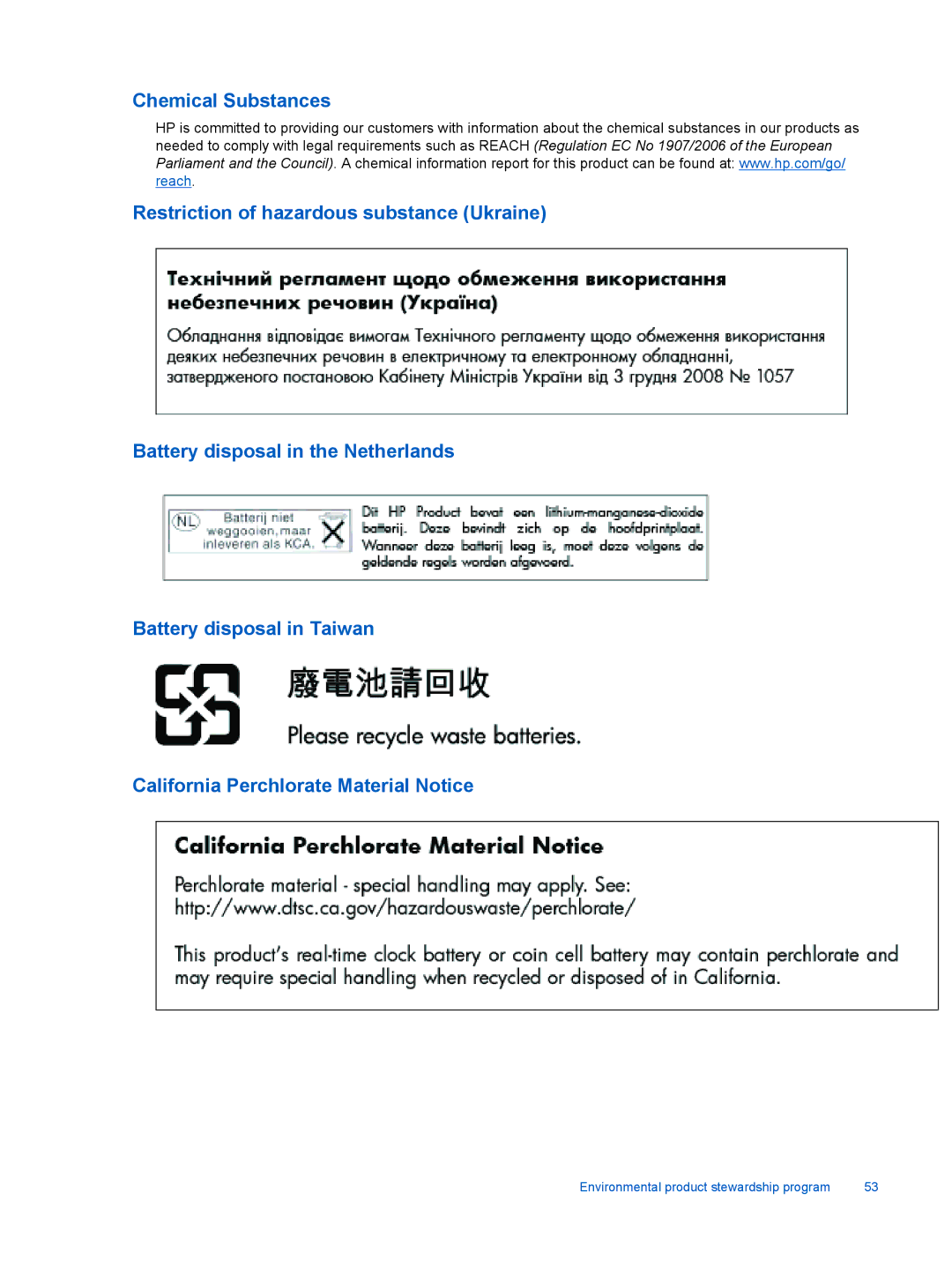 HP 6520, 6525 manual Environmental product stewardship program 