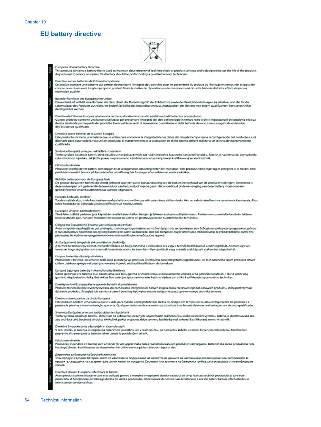 HP 6525, 6520 manual EU battery directive 