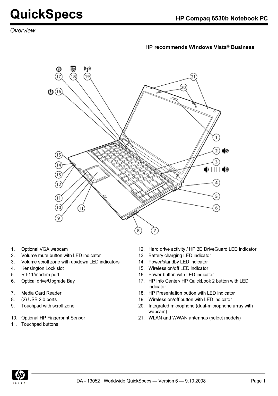 HP 6530b manual QuickSpecs 