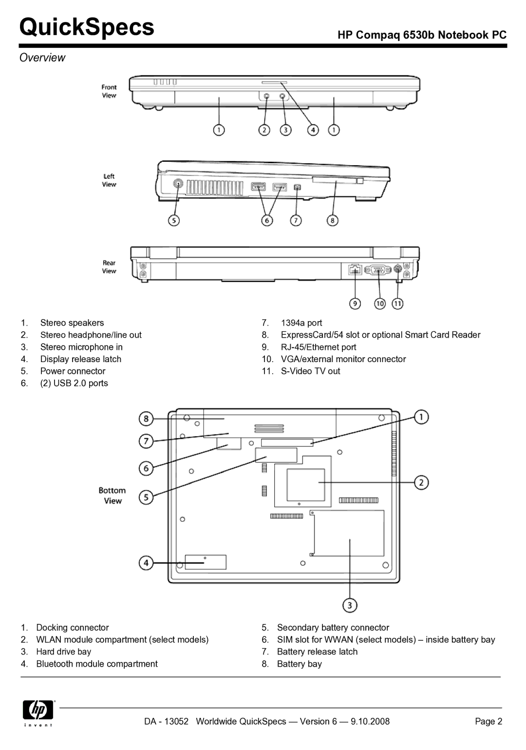 HP 6530b manual QuickSpecs 