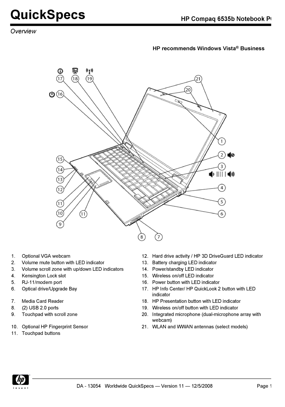 HP 6535b manual QuickSpecs, Overview 