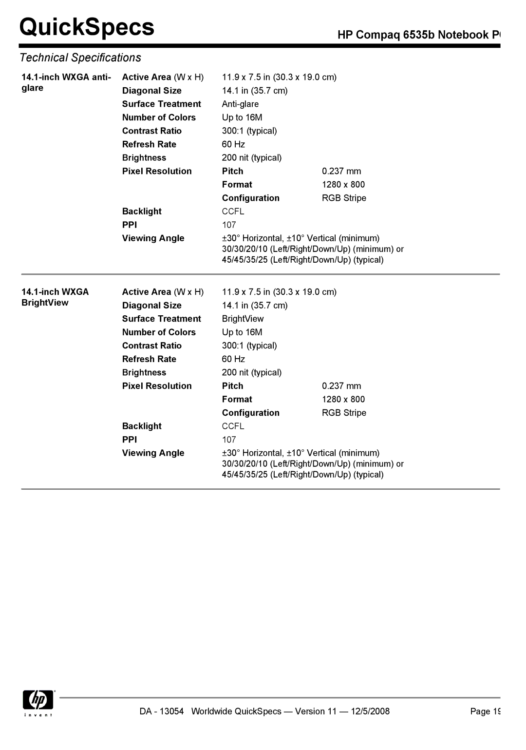 HP 6535b manual Ccfl PPI 