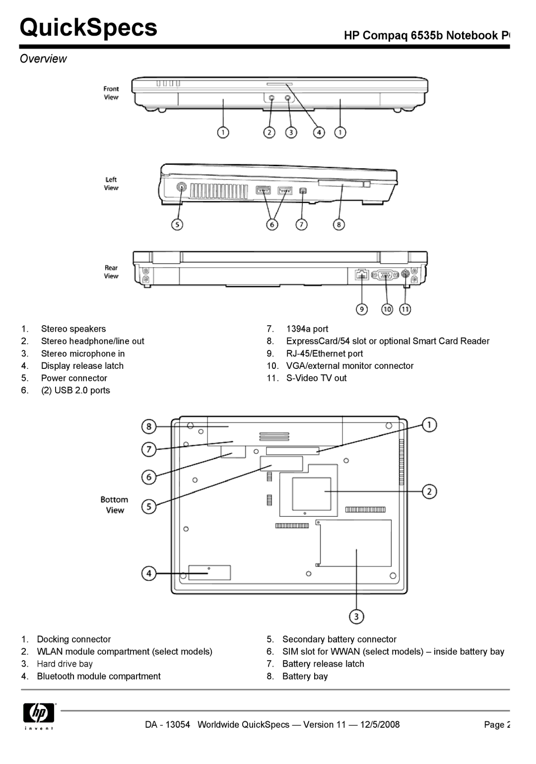 HP 6535b manual QuickSpecs 