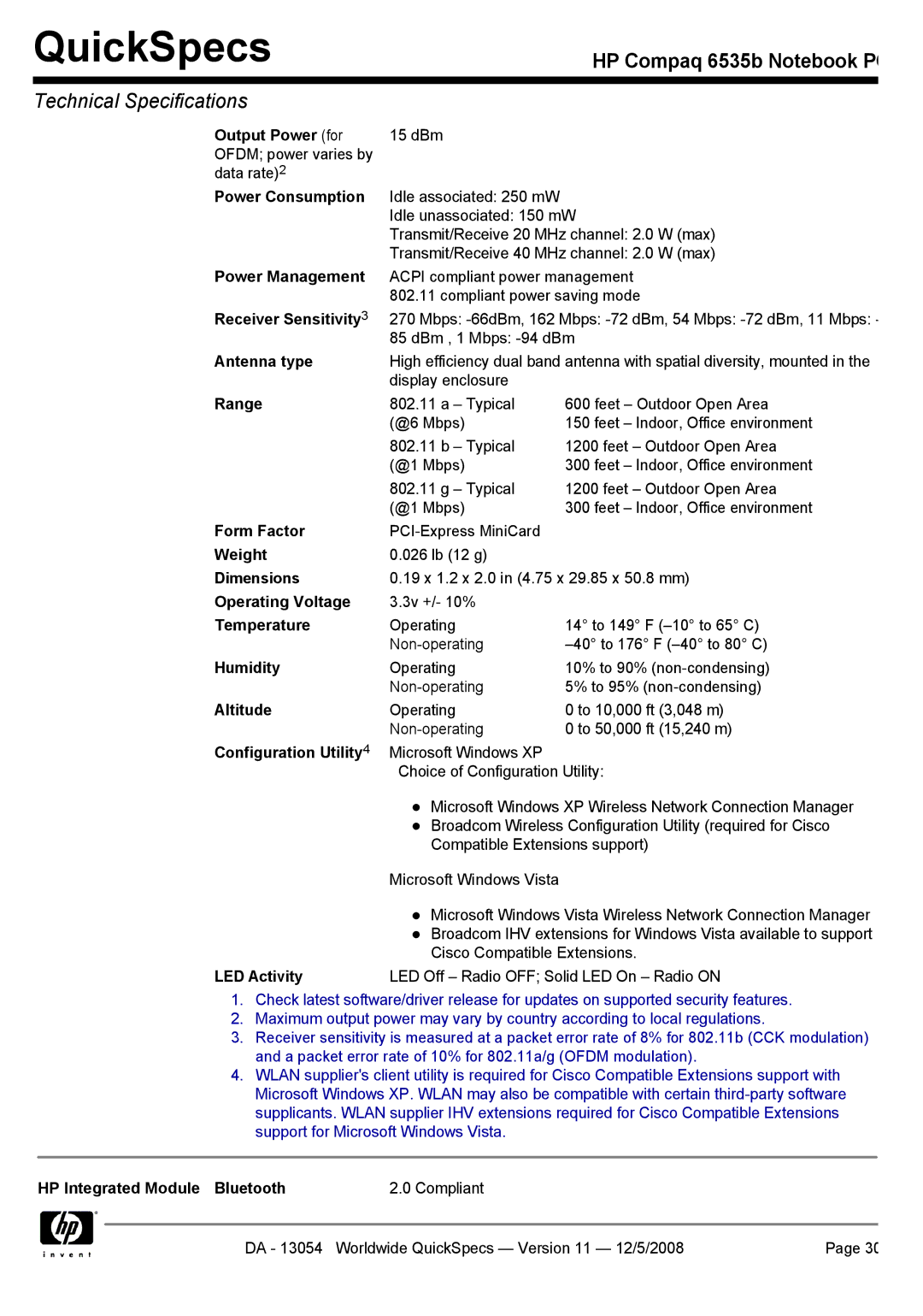 HP 6535b manual HP Integrated Module Bluetooth Compliant 