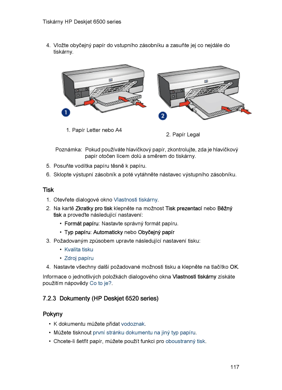 HP 6540-50 manual Dokumenty HP Deskjet 6520 series Pokyny 