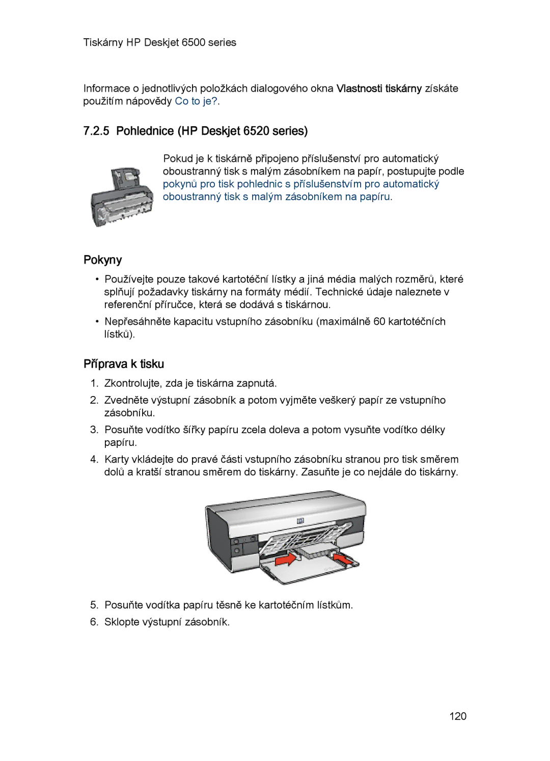 HP 6540-50 manual Pohlednice HP Deskjet 6520 series 