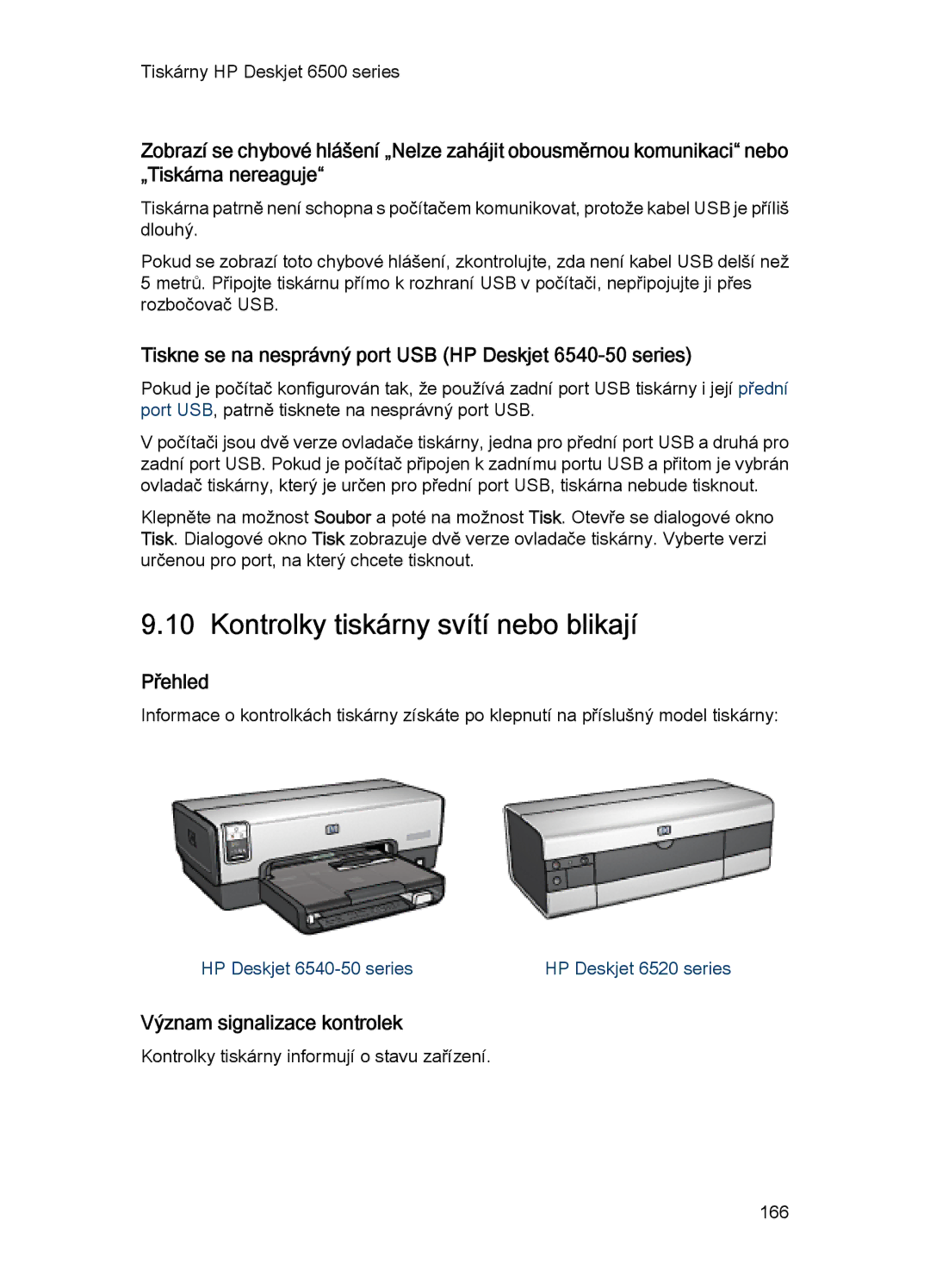 HP 6540-50 manual Kontrolky tiskárny svítí nebo blikají, Přehled, Význam signalizace kontrolek 