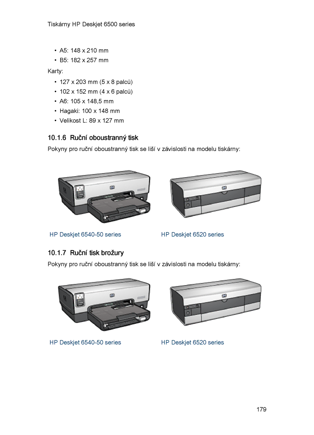 HP 6540-50 manual 10.1.6 Ruční oboustranný tisk, 10.1.7 Ruční tisk brožury 