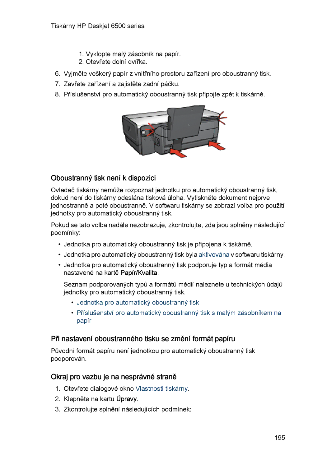 HP 6540-50 manual Oboustranný tisk není k dispozici 